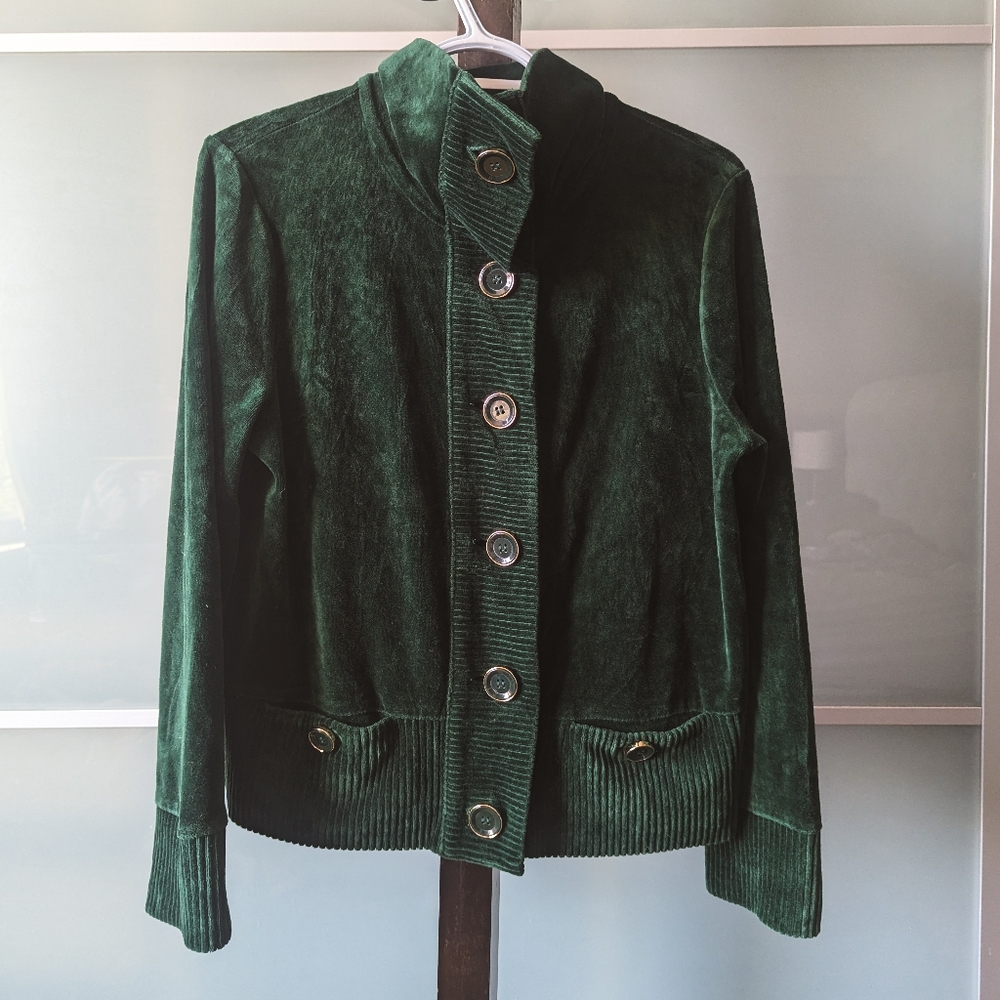 Beautiful Emerald Green Velour Cardigan by Jones New York - size Small